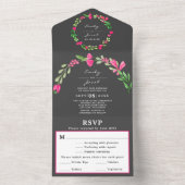 Invitation Tout En Un Mariage campagnard floral rose foncé rustique RSVP (À l'intérieur)