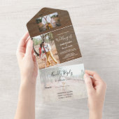 Invitation Tout En Un Mariage campagnard photo en bois rustique (Déchirure)