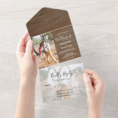 Invitation Tout En Un Mariage campagnard photo en bois rustique (Déchirure)