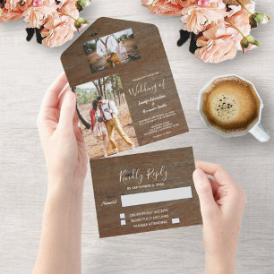 Invitation Tout En Un Mariage campagnard photo en bois rustique