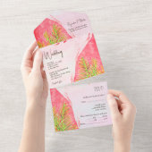 Invitation Tout En Un Mariage caraïbe rose verdoyant (Déchirure)