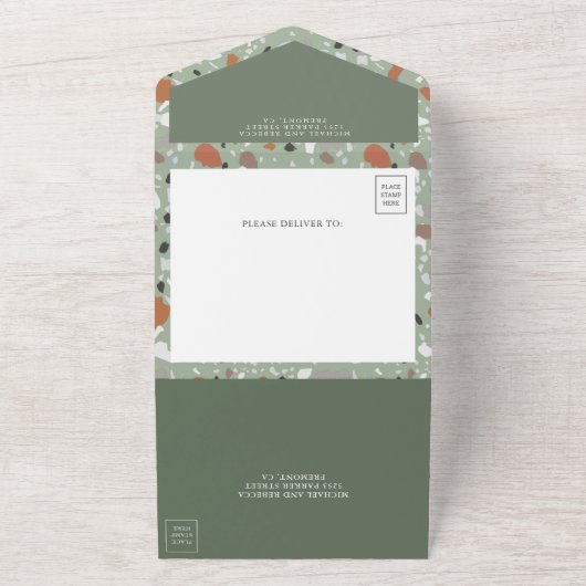 Invitation Tout En Un Mariage Carrelage Terrazzo vert Terre moderne (Dehors)