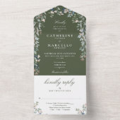 Invitation Tout En Un Mariage Cascade de Feuillage Floral Vert Olive (À l'intérieur)