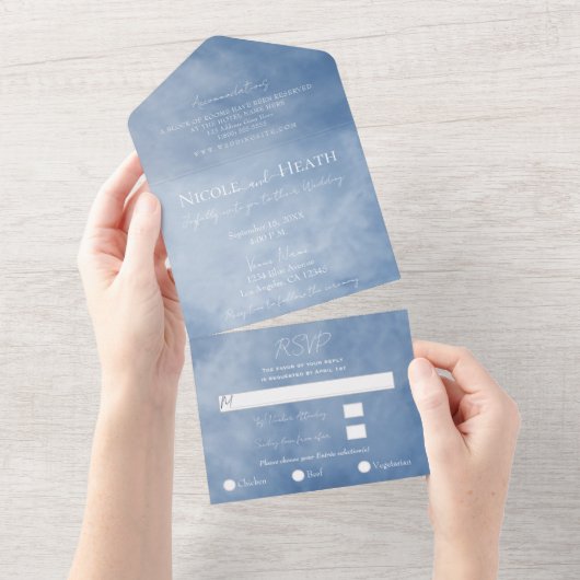 Invitation Tout En Un Mariage céleste bleu et blanc (Déchirure)