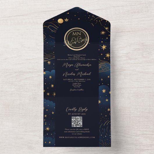 Invitation Tout En Un Mariage céleste Boho (À l'intérieur)