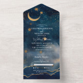 Invitation Tout En Un Mariage céleste de minuit bleu étoiles de lune (À l'intérieur)