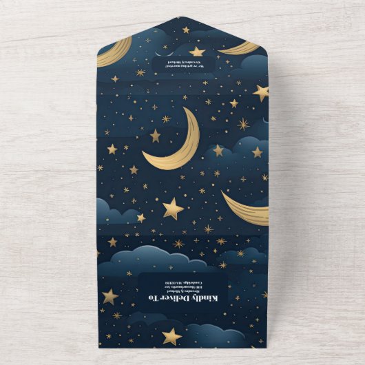Invitation Tout En Un Mariage céleste de minuit bleu étoiles de lune (Dehors)