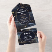 Invitation Tout En Un Mariage céleste de minuit bleu étoiles de lune (Déchirure)