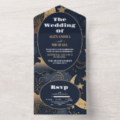 Invitation Tout En Un Mariage céleste d'or bleu de minuit (À l'intérieur)