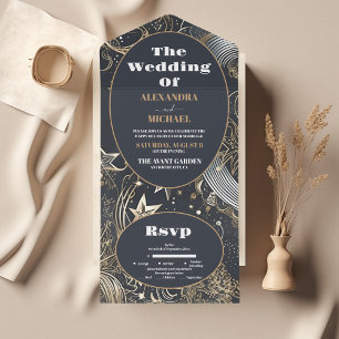 Invitation Tout En Un Mariage céleste élégant argent or