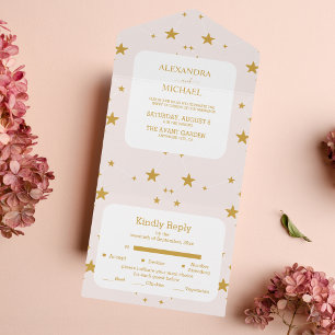 Invitation Tout En Un Mariage céleste élégant rose et or