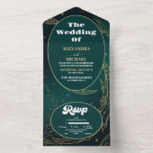 Invitation Tout En Un Mariage céleste Emerald Green Gold (À l'intérieur)