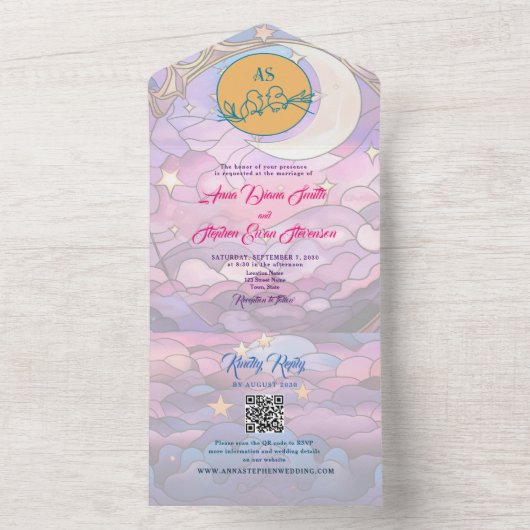 Invitation Tout En Un Mariage céleste unique (À l'intérieur)