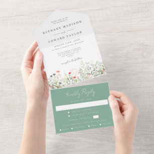 Invitation Tout En Un Mariage Champêtre de Fleur Sauvage Tout en Un
