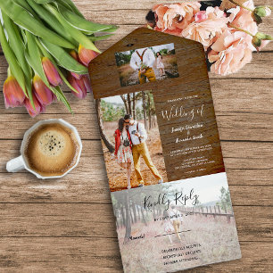 Invitation Tout En Un Mariage champêtre en bois rustique photo