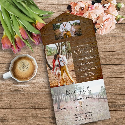 Invitation Tout En Un Mariage champêtre en bois rustique photo