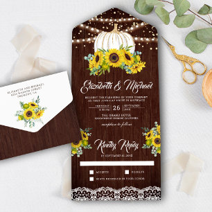 Invitation Tout En Un Mariage champêtre en bois tournesols citrouille bl