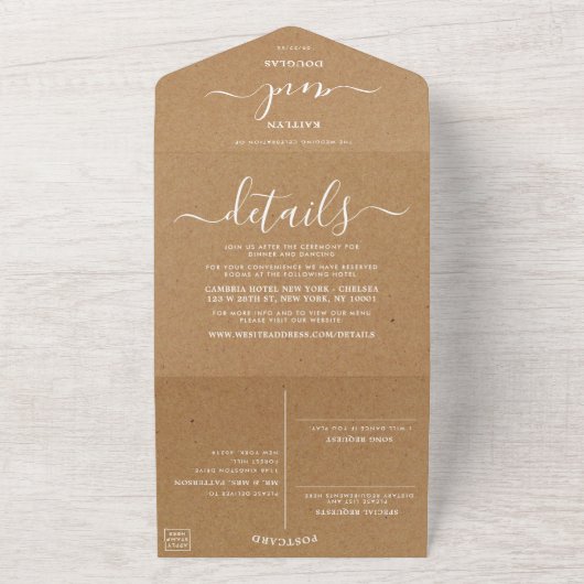 Invitation Tout En Un Mariage Champêtre Kraft Écriture Simple (Dehors)