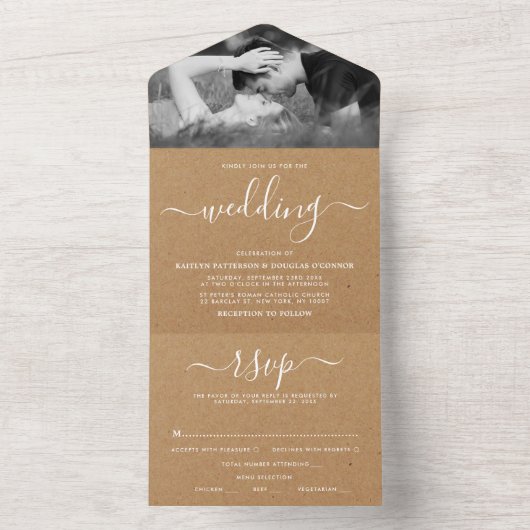 Invitation Tout En Un Mariage Champêtre Kraft Écriture Simple (À l'intérieur)