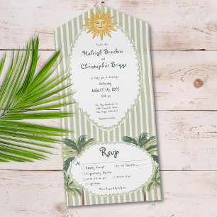 Invitation Tout En Un Mariage chic au bord de la mer avec palmier et dîn