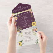 Invitation Tout En Un Mariage chic Boho Floral violet (Déchirure)