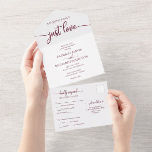 Invitation Tout En Un Mariage Chic Bourgogne Calligraphie Décontracté