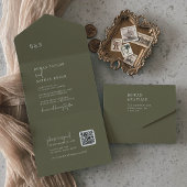 Invitation Tout En Un Mariage chic moderne à monogramme QR vert olive