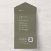Invitation Tout En Un Mariage chic moderne à monogramme QR vert olive (À l'intérieur)