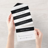 Invitation Tout En Un Mariage chic noir et blanc rayures (Déchirure)