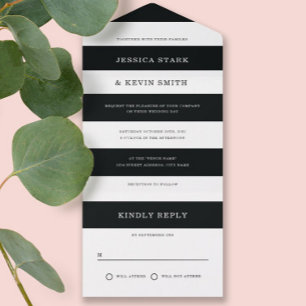 Invitation Tout En Un Mariage chic noir et blanc rayures