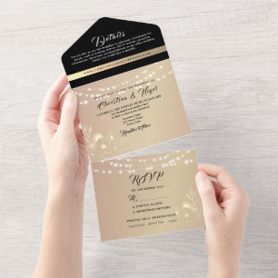 Invitation Tout En Un Mariage chic noir et rose