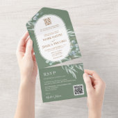 Invitation Tout En Un Mariage chinois à cadre rond Eucalyptus (Déchirure)