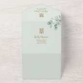 Invitation Tout En Un Mariage chinois à cadre rond Eucalyptus (Dehors)