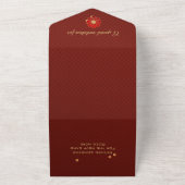 Invitation Tout En Un Mariage chinois de finition or à fleurs rouges (Dehors)