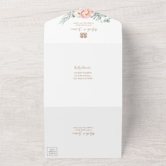 Invitation Tout En Un Mariage chinois Eucalyptus Peonies (Dehors)