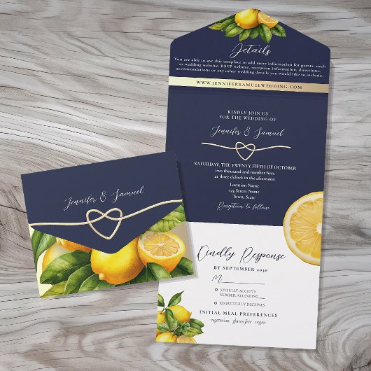 Invitation Tout En Un Mariage Citron Citrus Rustique
