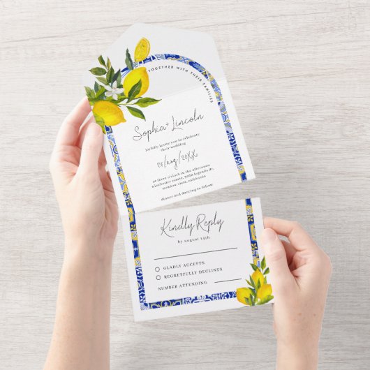 Invitation Tout En Un Mariage citron méditerranéen Boho (Déchirure)