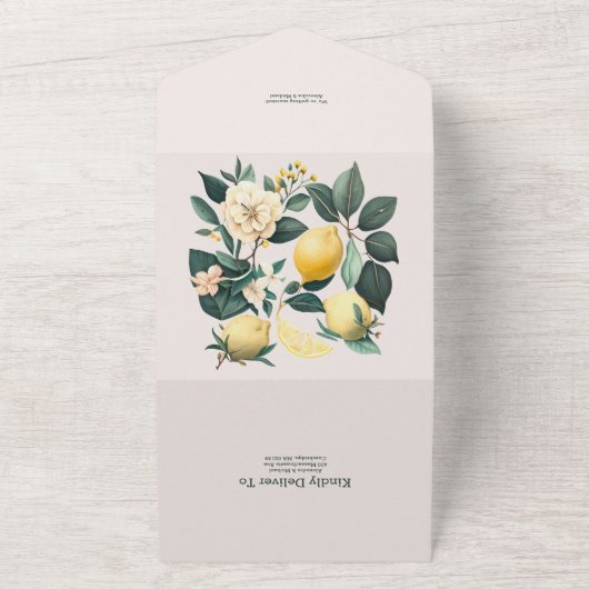 Invitation Tout En Un Mariage Citron Rustique Aquarelle Tout En Un Invit (Dehors)