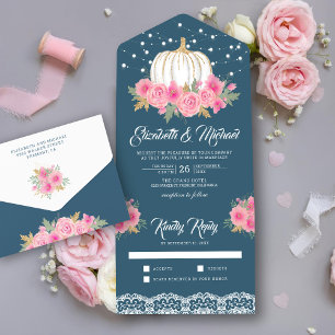 Invitation Tout En Un Mariage Citrouille Blanche Florale Rose Bleu Pouss