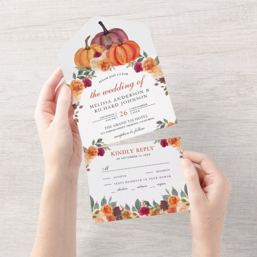 Invitation Tout En Un Mariage Citrouille de Burange et de Bourgogne (Déchirure)