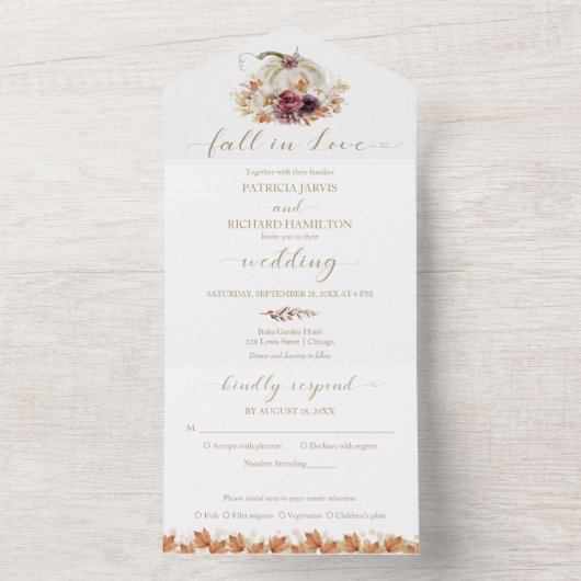 Invitation Tout En Un Mariage Citrouille Fall in Love (À l'intérieur)