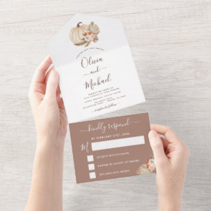 Invitation Tout En Un Mariage Citrouilles blancs Boho Terracotta RSVP