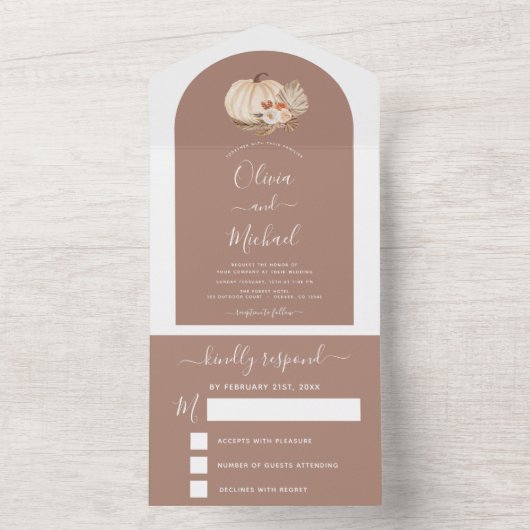 Invitation Tout En Un Mariage Citrouilles blancs Boho Terracotta RSVP (À l'intérieur)