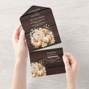 Invitation Tout En Un Mariage Citrouilles Pailletées Blanches et Dorées