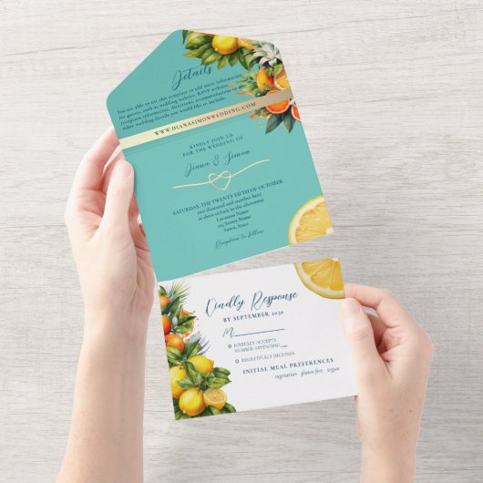 Invitation Tout En Un Mariage Citrus orange citron (Déchirure)