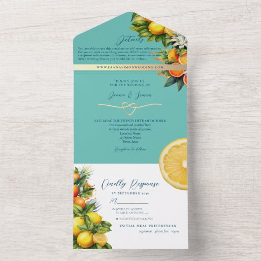 Invitation Tout En Un Mariage Citrus orange citron (À l'intérieur)