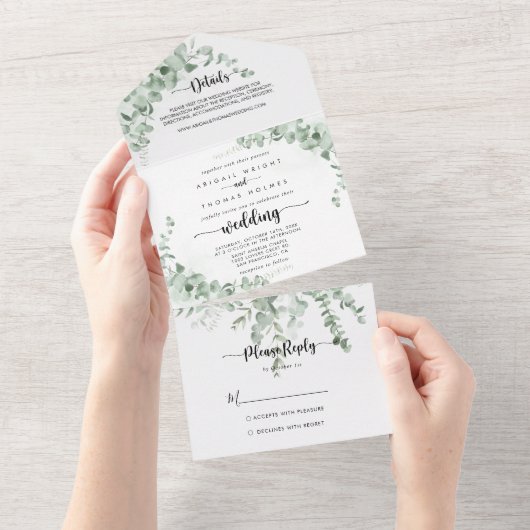 Invitation Tout En Un Mariage classique de feuillage vert Eucalyptus (Déchirure)