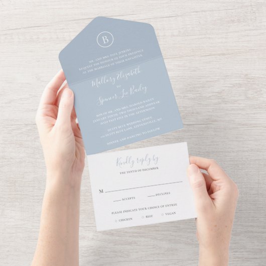 Invitation Tout En Un Mariage classique Dusty Blue élégant (Déchirure)