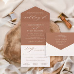Invitation Tout En Un Mariage classique élégant en terre cuite<br><div class="desc">La terre cuite classique et élégante tout en un faire-part de mariage est une option invitation unique à trois volets qui est auto-fermée, scellée, envoyée par la poste aux invités avec une carte postale RSVP détachable; pas besoin d'enveloppes! Le design comprend des accents de script de calligraphie moderne avec typographie...</div>