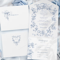 Mariage Classique Fleurs et Rubans Bleu Français